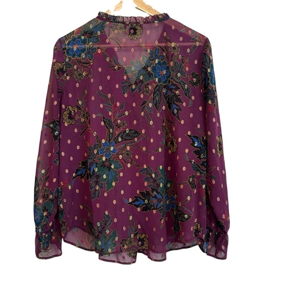 Liz Claiborne Women's Large Purple Blue Fairy Flowy Floral Sheer Layered Blouse - Picture 4 of 4